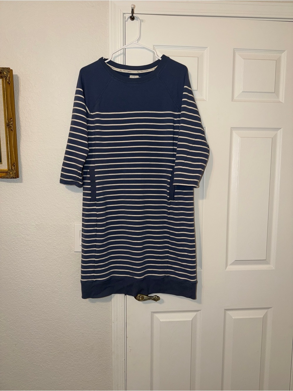 L.L. Bean Navy and White Striped Casual Dress